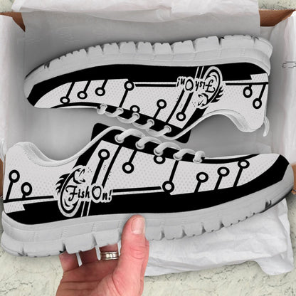 Fish on Black white fishing shoes Low Top Sneaker Shoes