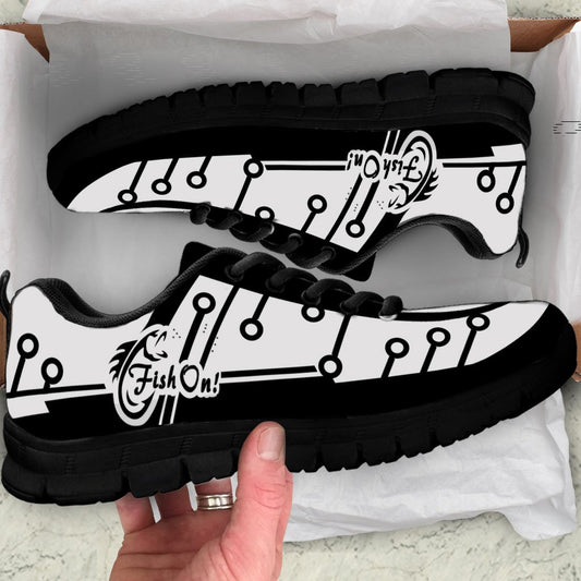 Fish on Black white fishing shoes Low Top Sneaker Shoes