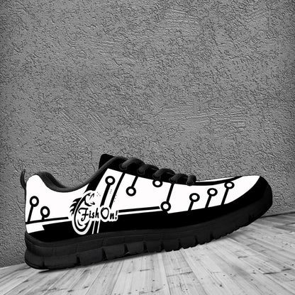 Fish on Black white fishing shoes Low Top Sneaker Shoes