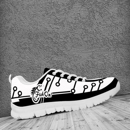 Fish on Black white fishing shoes Low Top Sneaker Shoes