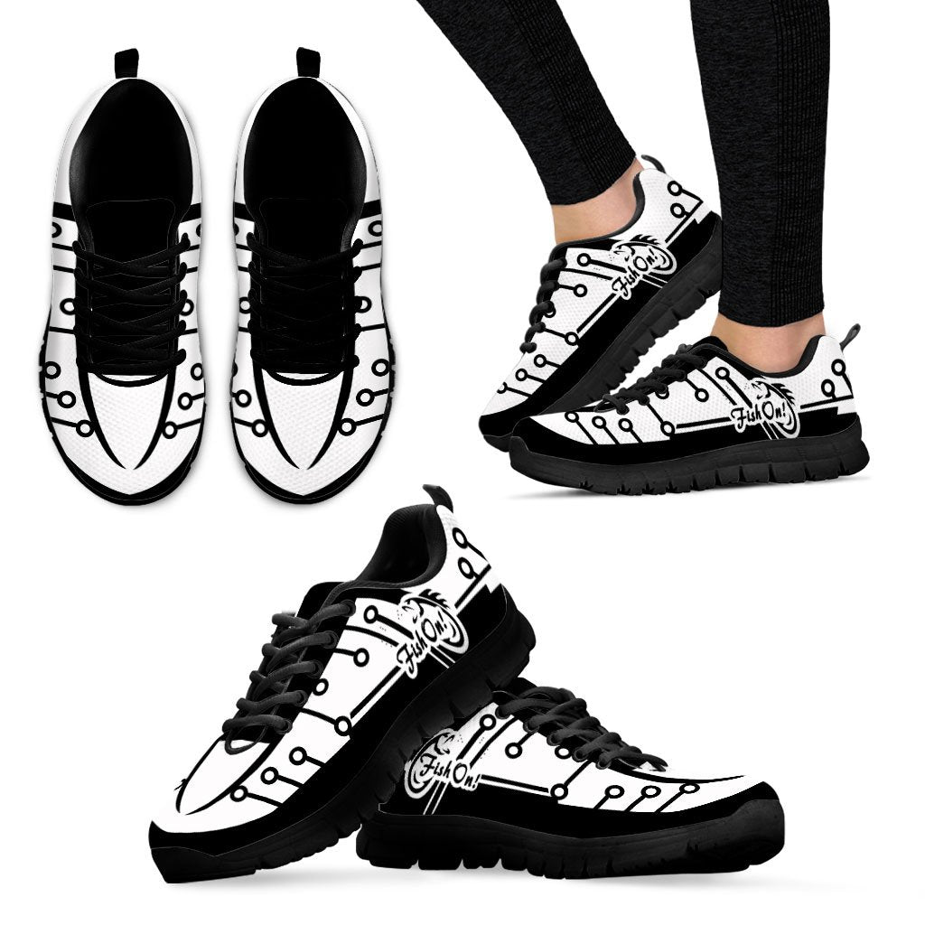 Fish on Black white fishing shoes Low Top Sneaker Shoes