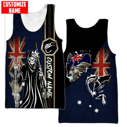Fishing Skull Reaper Australian Flag Custom name fishing shirt for men and women