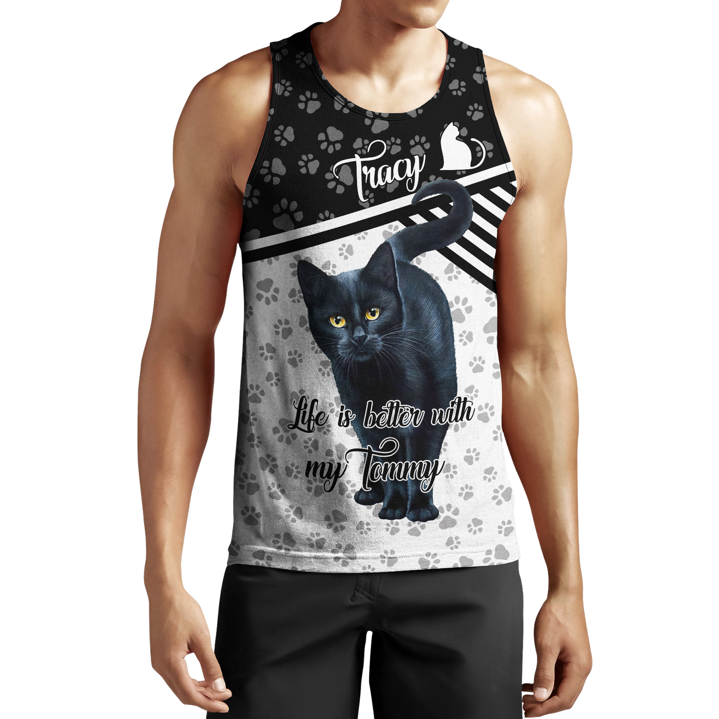 Customize Name Black Cat Hoodie For Men And Women