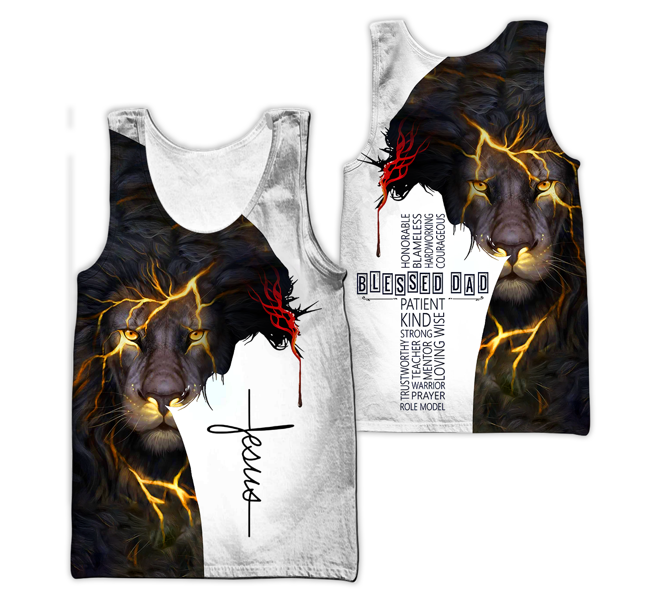 Premium Christian Jesus Blessed Dad Present Lion 3D All Over Printed Unisex Shirts