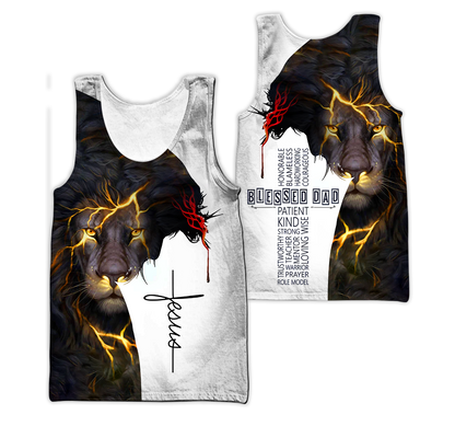 Premium Christian Jesus Blessed Dad Present Lion 3D All Over Printed Unisex Shirts