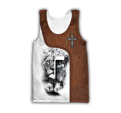 Jesus Christ Cross and Lion Personalized Name 3D Printed Hoodie, T-Shirt for Men and Women