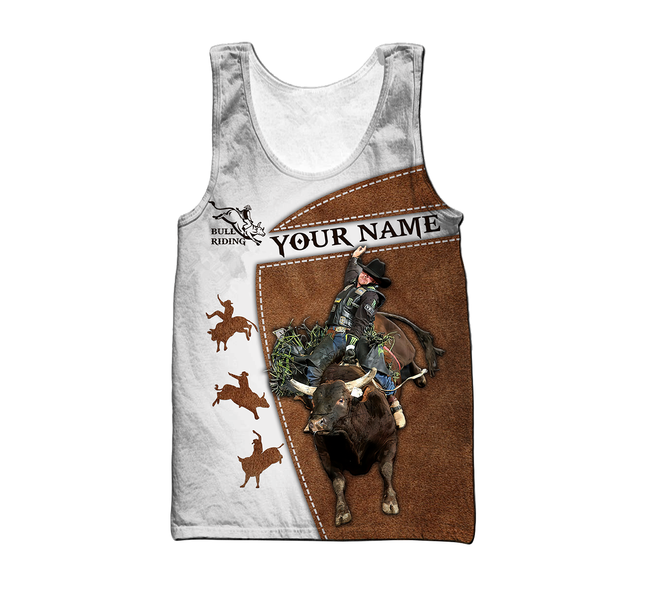 Personalized Name Bull Riding 3D All Over Printed Unisex Shirts Brown Bull