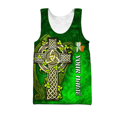 Premium Unisex Hoodie Custom Name Irish St.Patrick  Celtic Cross And The Irish Harp ML