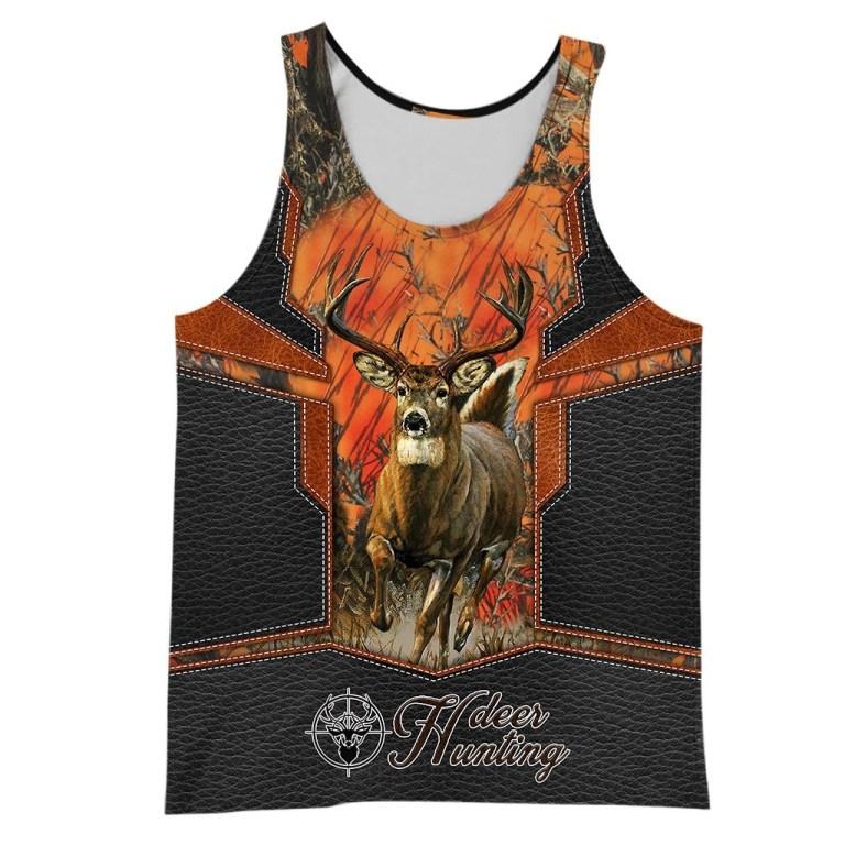 Personalized Name Deer Hunting 3D All Over Printed Unisex Shirts Leather Texture