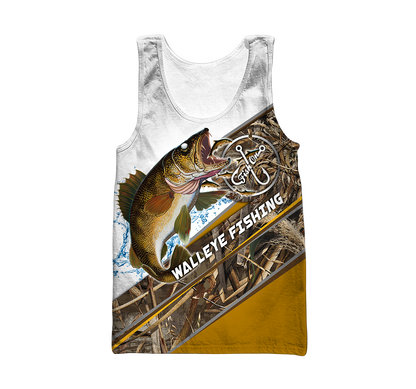 Custom name Walleye Fishing camo 3D print shirts