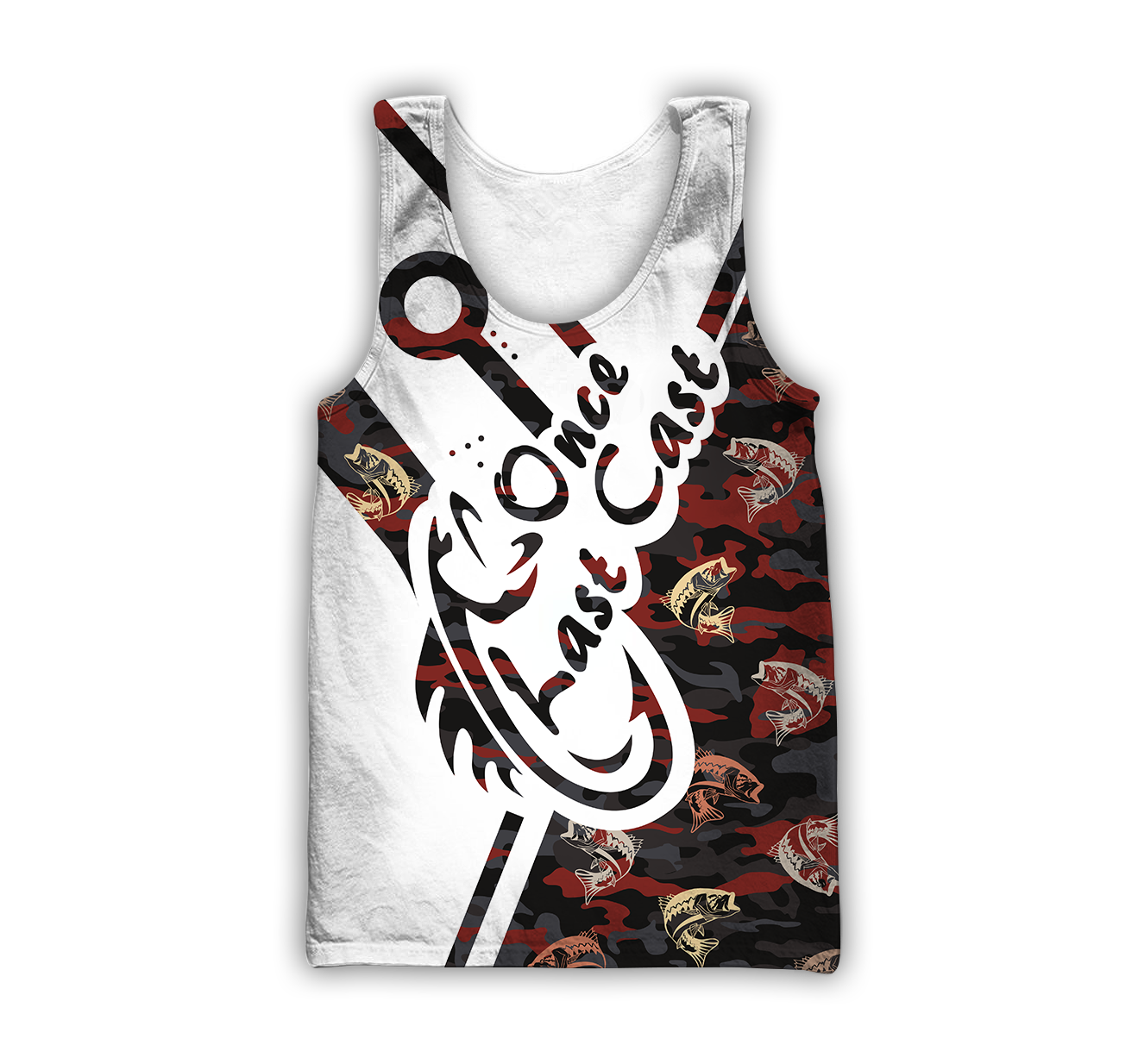 One Last Cast red camo fishing custom name design 3d print shirts