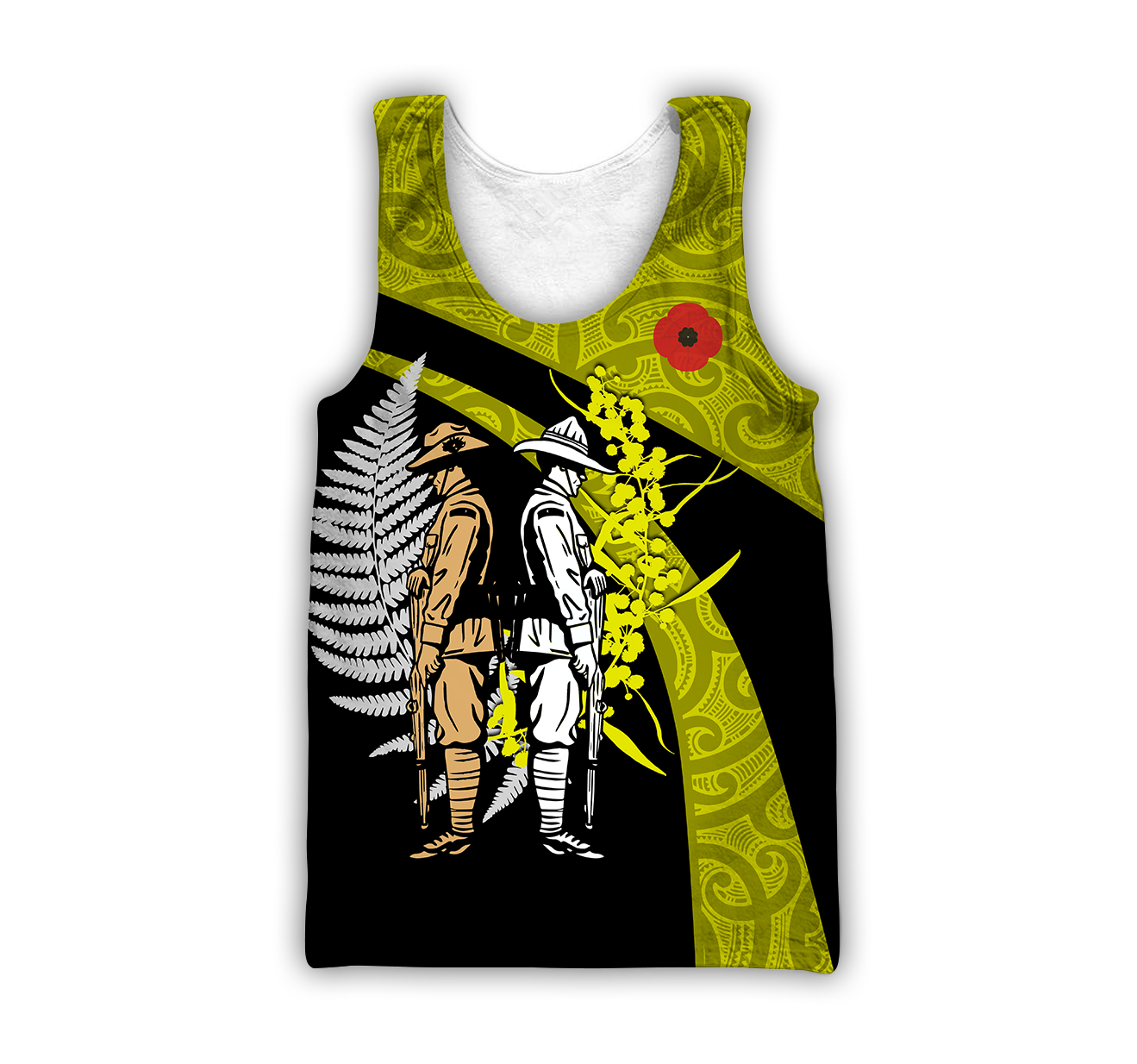 Tmarc Tee Anzac day the ode fern-wattle Australia and Kiwi yellow 3D print shirt