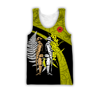 Tmarc Tee Anzac day the ode fern-wattle Australia and Kiwi yellow 3D print shirt