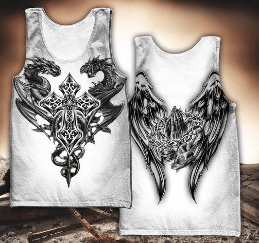 Jesus Christ Cross and Dragons 3D Printed Tanktop for Men and Women