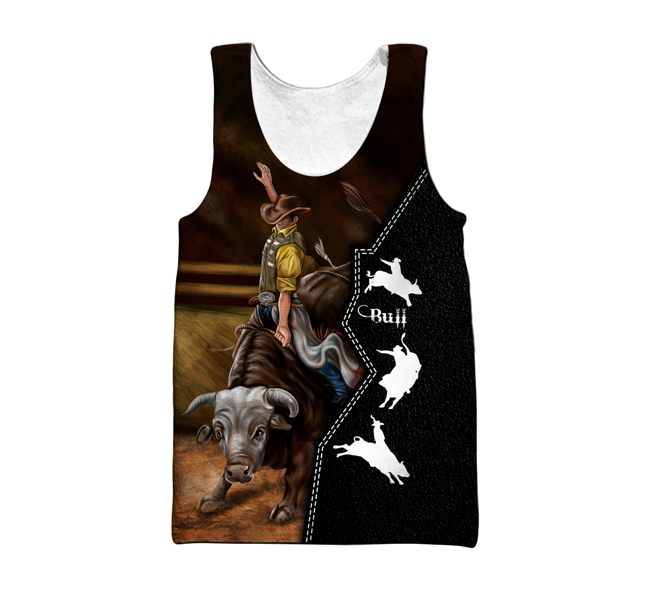 Personalized Name Bull Riding 3D All Over Printed Unisex Shirts Black Leather Texture