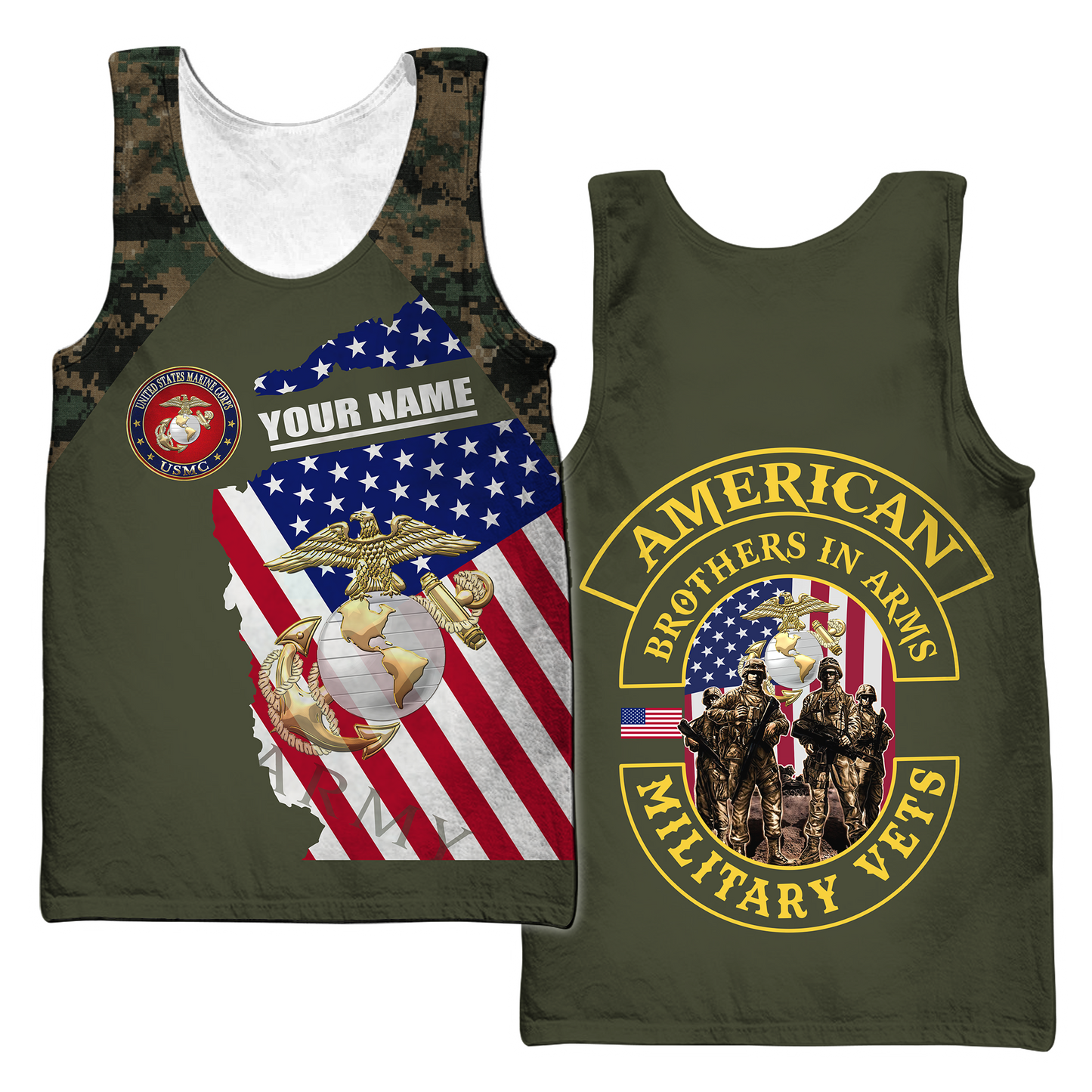 Custom name US Marine Corps Veteran Brothers in arms 3D print shirts Proud Military