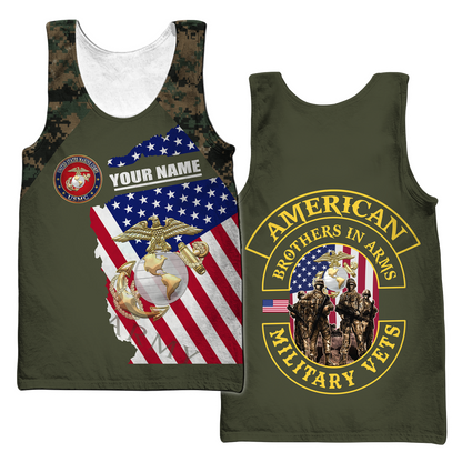 Custom name US Marine Corps Veteran Brothers in arms 3D print shirts Proud Military