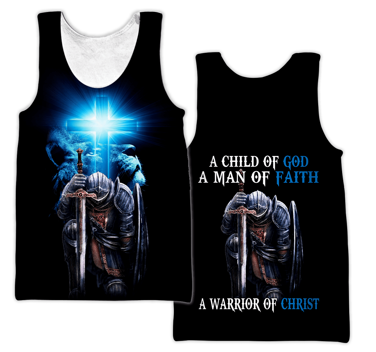 Jesus Christ Lion Blue Cross Child of God Man of Faith Warrior of Christ 3D Printed Hoodie, T-Shirt for Men and Women