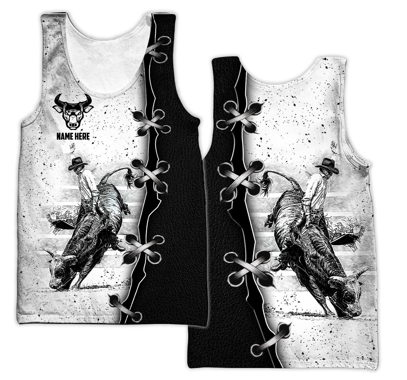 Personalized Name Bull Riding 3D All Over Printed Unisex Shirts Black And White Bull Rider
