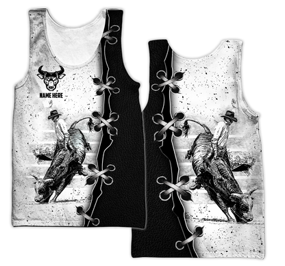 Personalized Name Bull Riding 3D All Over Printed Unisex Shirts Black And White Bull Rider