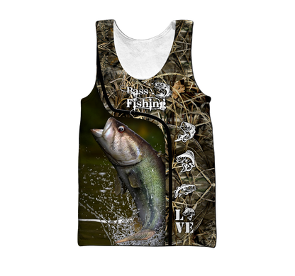 Custom name Bass Fishing water camo 3D print shirts