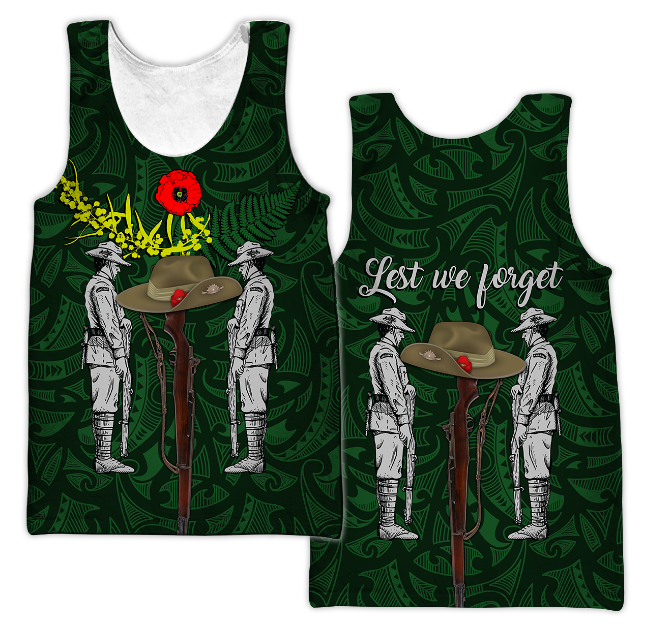 Lest We Forget Anzac Day Australia Golden Wattle And New Zealand Fern 3D Printed Shirts TN