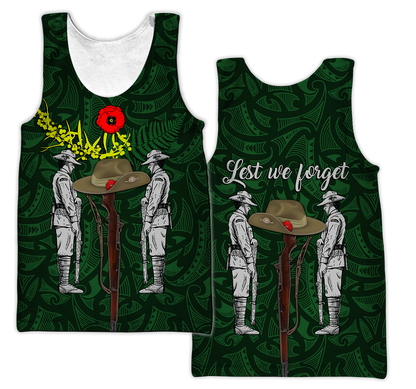 Lest We Forget Anzac Day Australia Golden Wattle And New Zealand Fern 3D Printed Shirts TN
