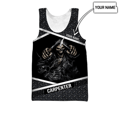 Personalized Name Carpenter 3D All Over Printed Unisex Shirts Metal Skull