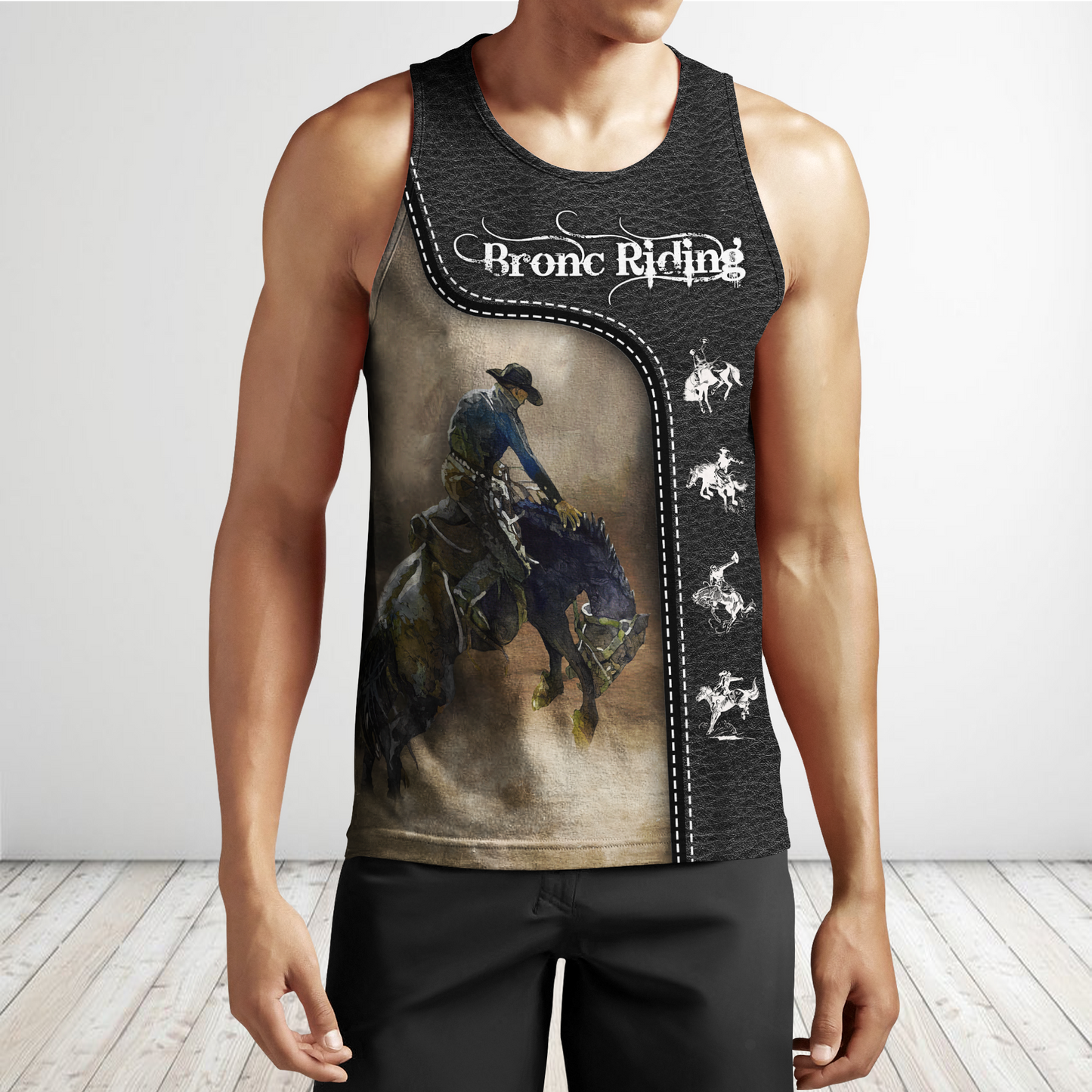 Personalized Name Rodeo 3D All Over Printed Unisex Shirts Black Leather Texture