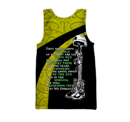 Tmarc Tee Anzac day the ode fern-wattle Australia and Kiwi yellow 3D print shirt
