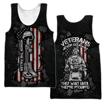 US Veteran never go away 3d printed shirts Proud Military