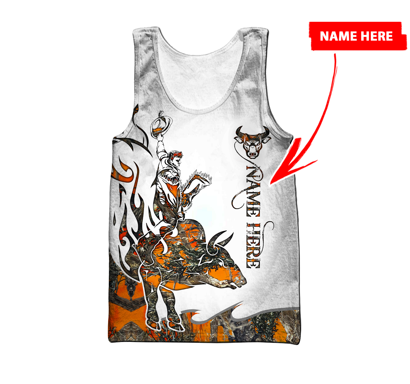 Personalized Name Bull Riding 3D All Over Printed Unisex Shirts Orange Tattoo