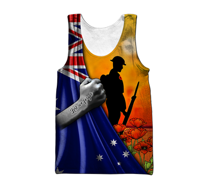 Tmarc Tee Lest we forget Custom name Australia Flag Old Soldier 3D printed shirt