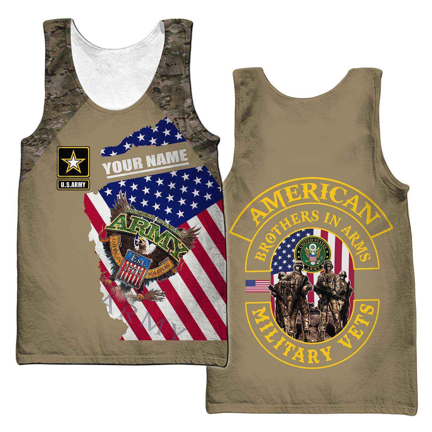 Custom name US Army Veteran Brothers in arms 3D print shirts Proud Military