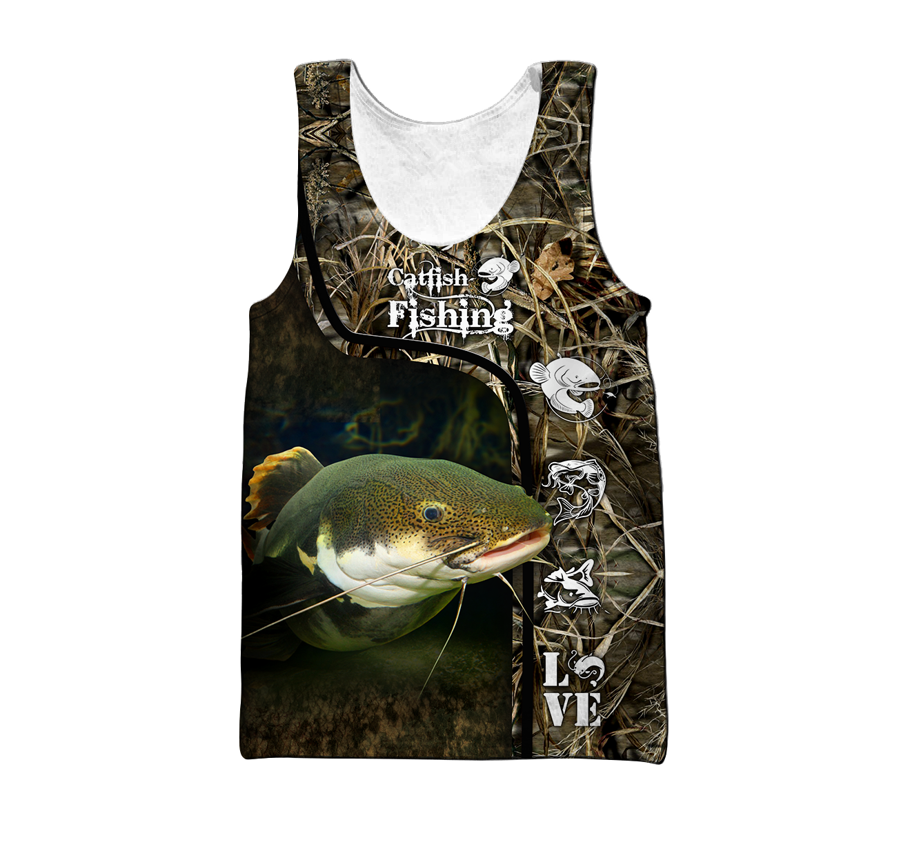 Custom name Catfish Fishing water camo 3D print shirts