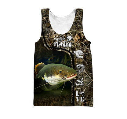 Custom name Catfish Fishing water camo 3D print shirts