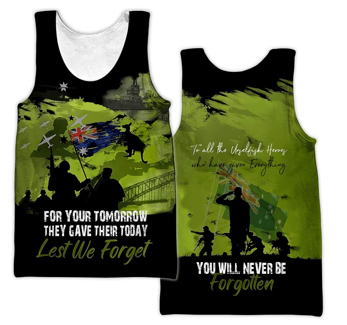 Premium Unisex Hoodie Green Lest We Forget Anzac Day ML