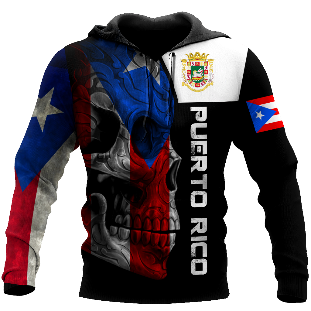 Puerto Rico Skulls With Coat Of Arms Lover Shirt TH20061606S-Apparel-TQH-Hoodie-S-Vibe Cosy™