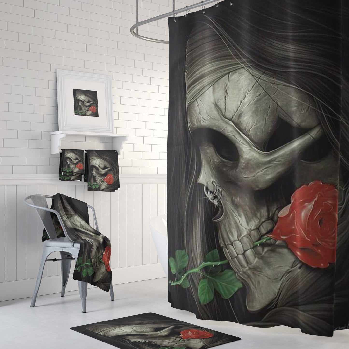 Skull and Rose Set-Home Decor-Printify-Combo Shower Curtains + Towel + bath mats (20% OFF)-Vibe Cosy™