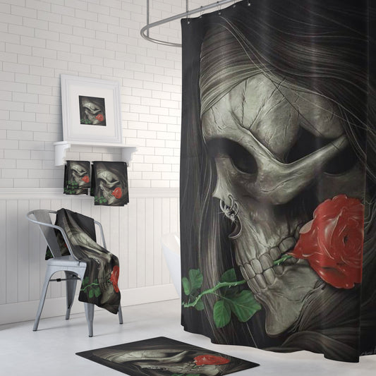 Skull and Rose Set-Home Decor-Printify-Combo Shower Curtains + Towel + bath mats (20% OFF)-Vibe Cosy™