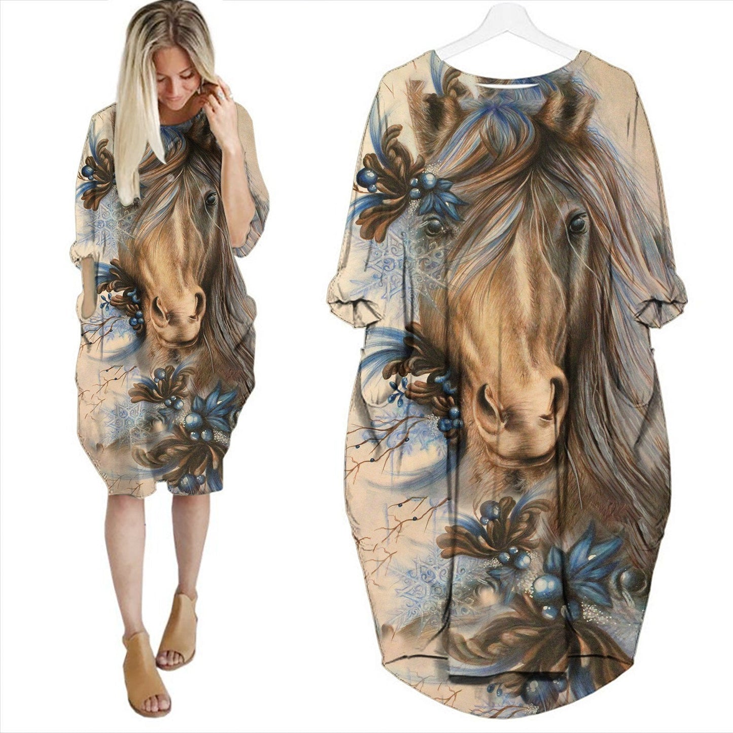 Painting Horse Batwing Pocket Dress TA041112 - Amaze Style™-Apparel
