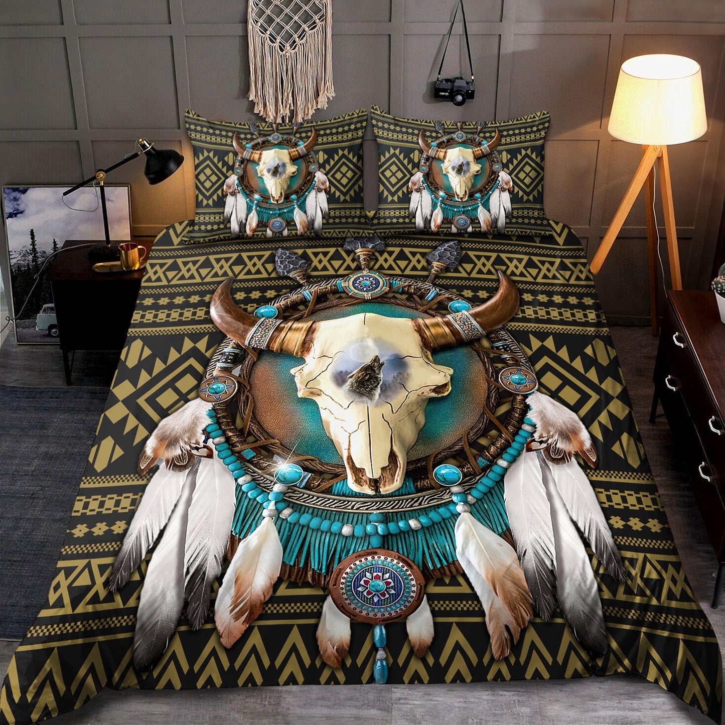 Native American Bull Skull And Dreamcatcher Bedding Set HAC240804S-MEI