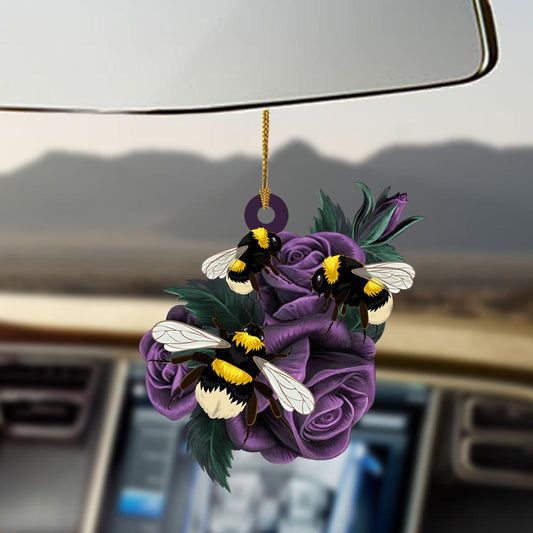 Bee purple rose two sided ornament