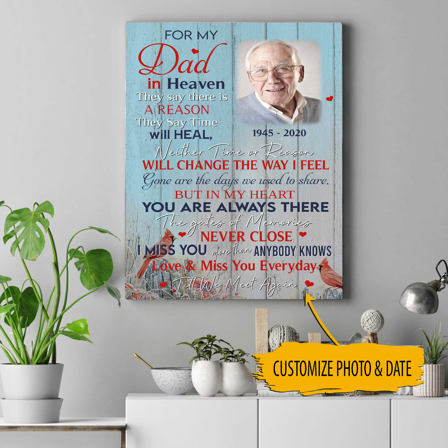 For My Dad In Heaven They Say There Is A Reason They Say Time Will Heal Customized Photo Canvas Memorial Gifts