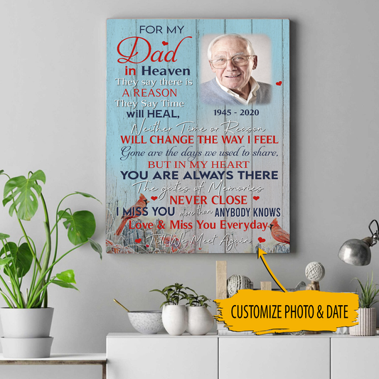 For My Dad In Heaven They Say There Is A Reason They Say Time Will Heal Customized Photo Canvas Memorial Gifts