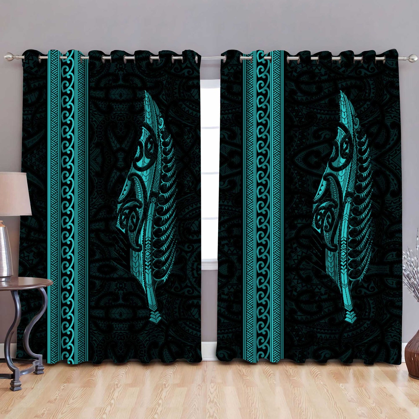 Maori Silver Fern Turquoise Aotearoa Curtain AM15072104.S2