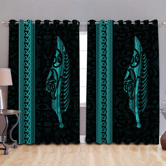 Maori Silver Fern Turquoise Aotearoa Curtain AM15072104.S2