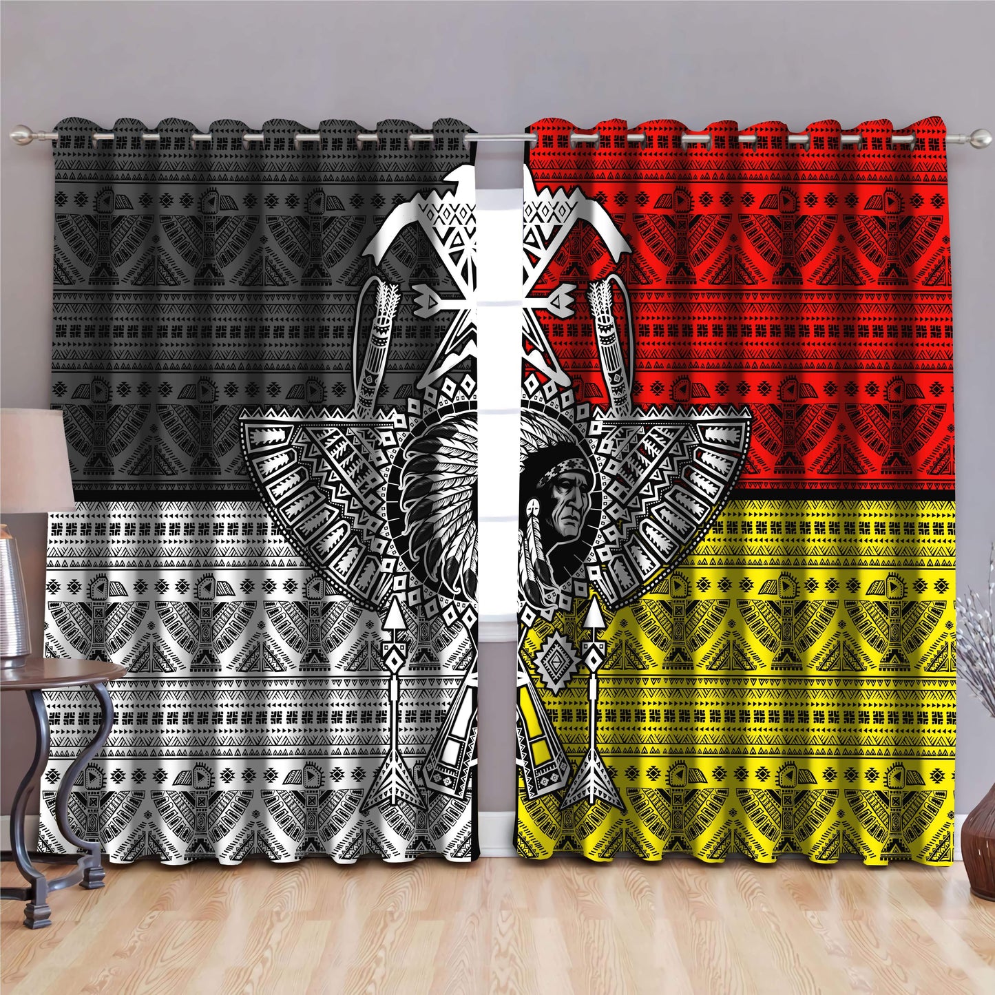 Native American Pattern 3D All Over Printed Window Curtains