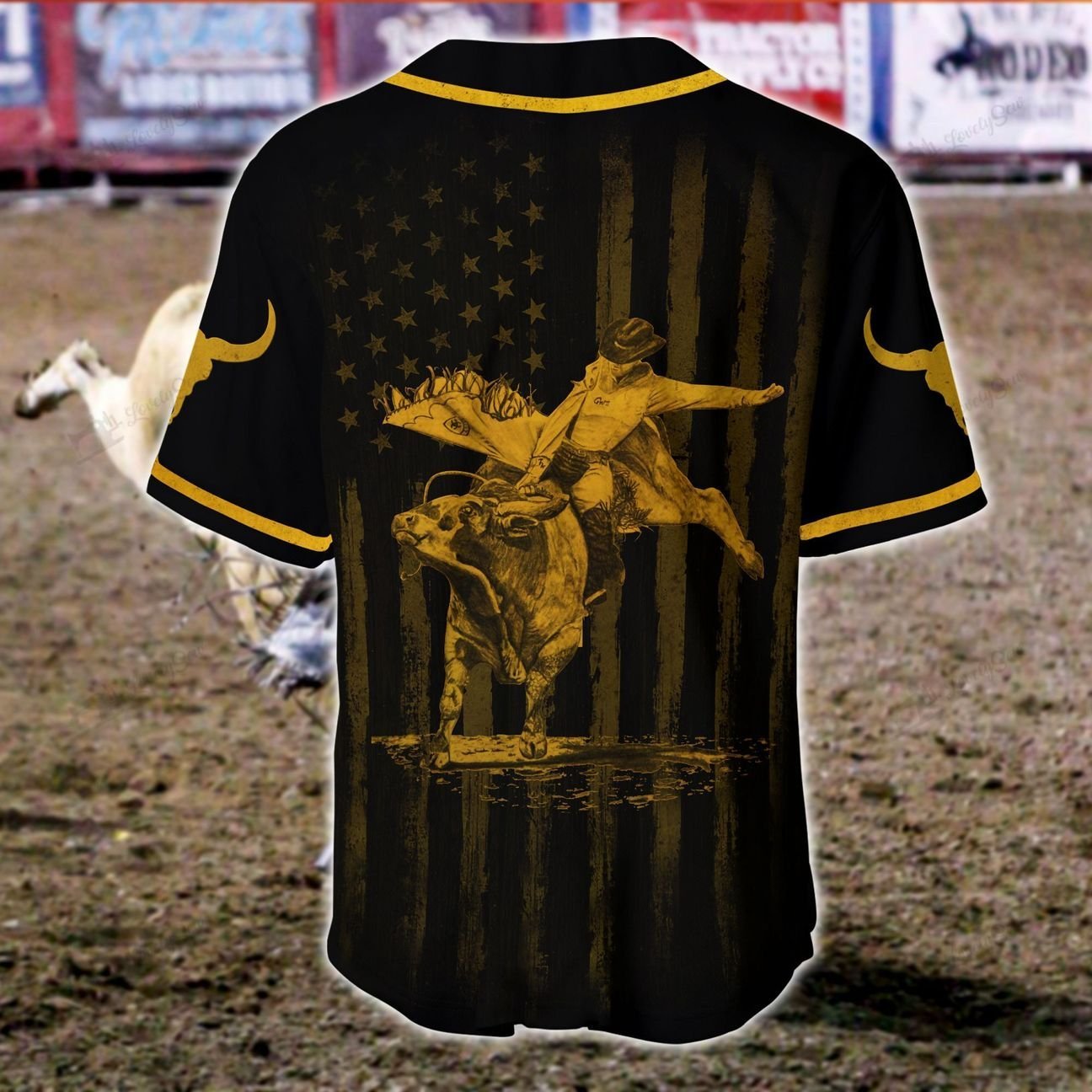 Personalized Name Bull Riding Baseball Shirt Golden