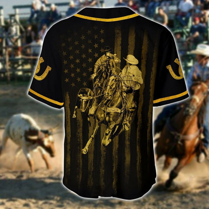 Personalized Name Rodeo Baseball Shirt Golden Team Roping
